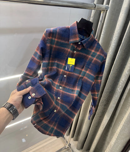 Ralph  Lauren Navy Blue Brushing Checks Premium Shirt