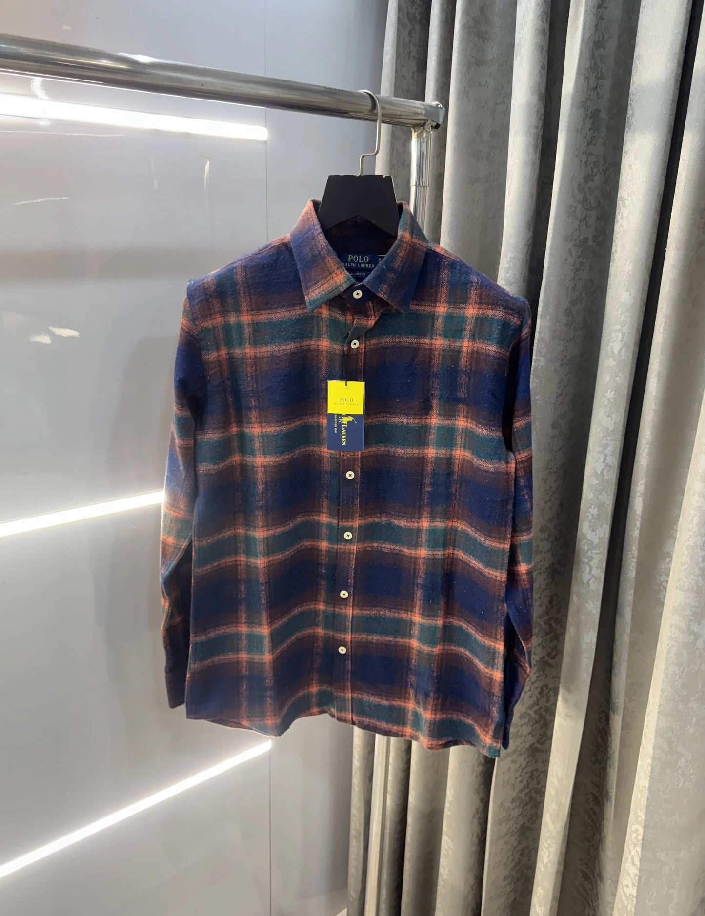 Ralph  Lauren Navy Blue Brushing Checks Premium Shirt