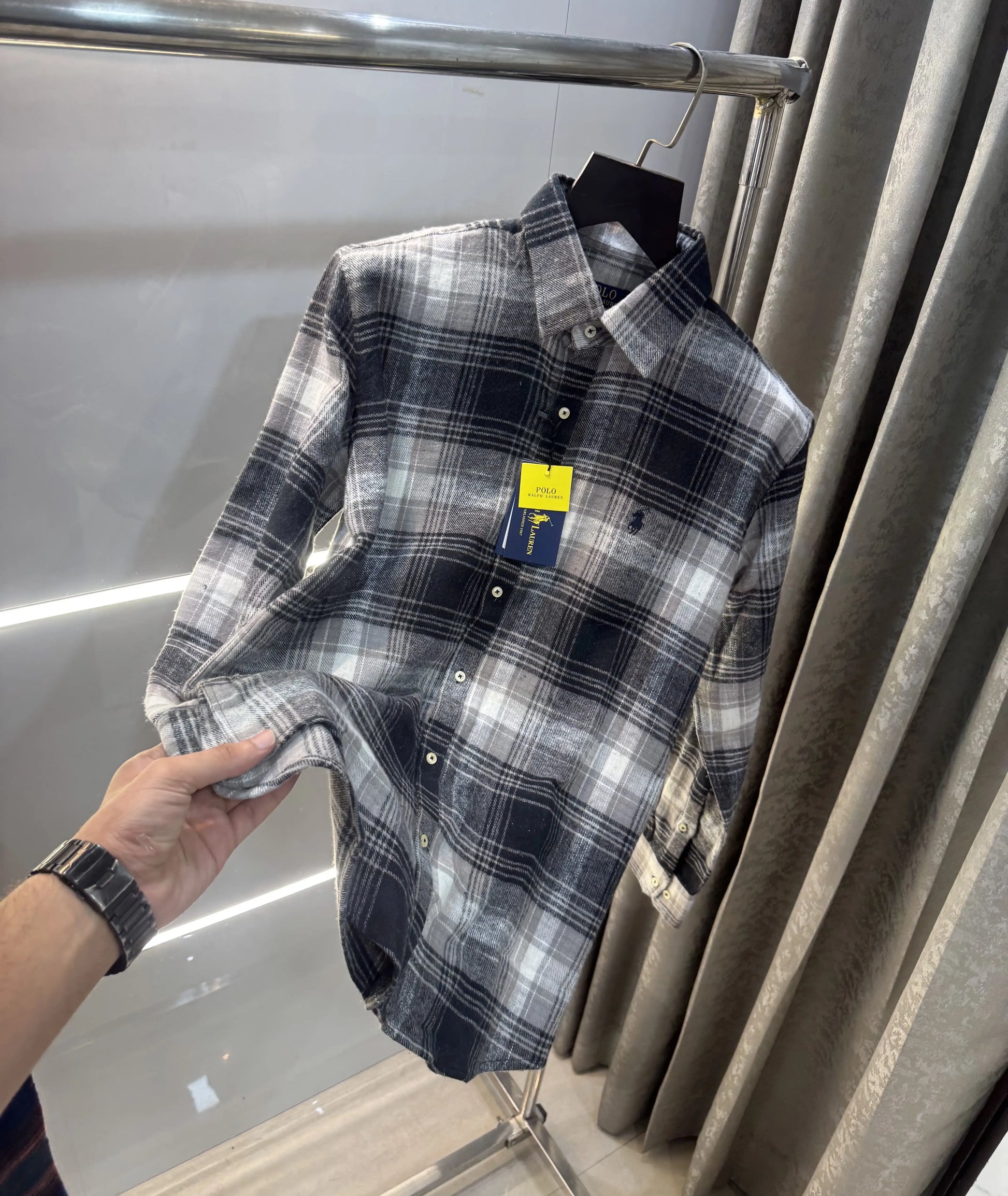 Ralph  Lauren Grey Black Brushing Checks Premium Shirt