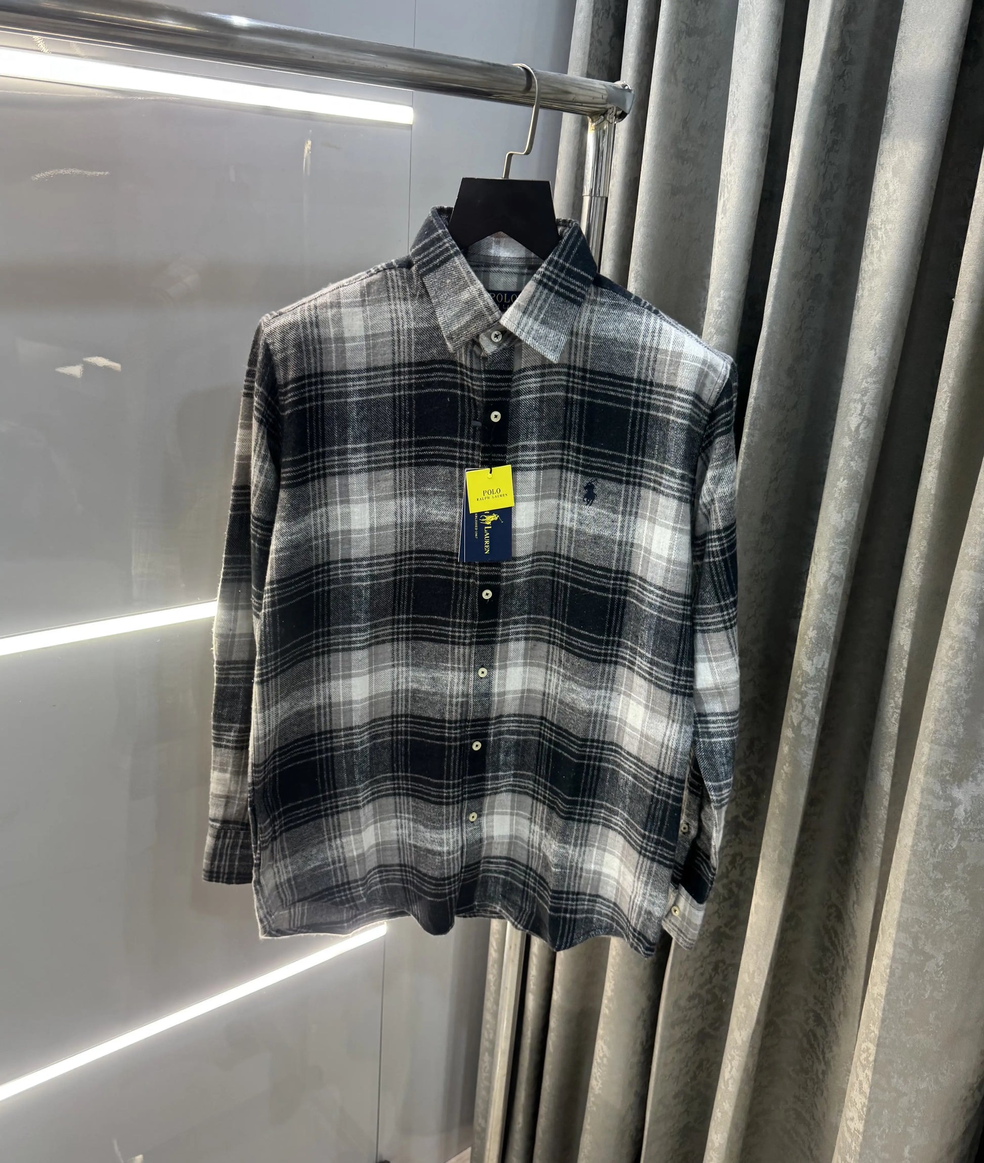 Ralph  Lauren Grey Black Brushing Checks Premium Shirt