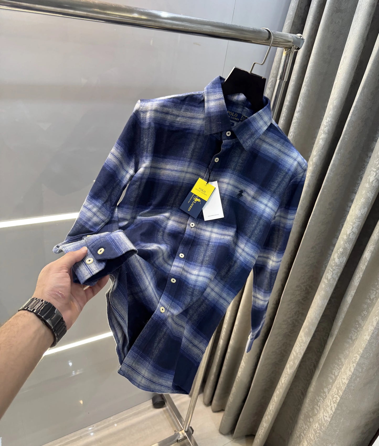 Ralph  Lauren Blue Brushing Checks Premium Shirt