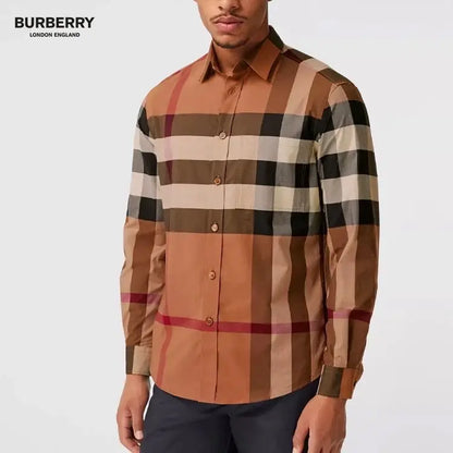 Burberr y 1 Dark Brown Checks Premium Shirt With Original Box Packing