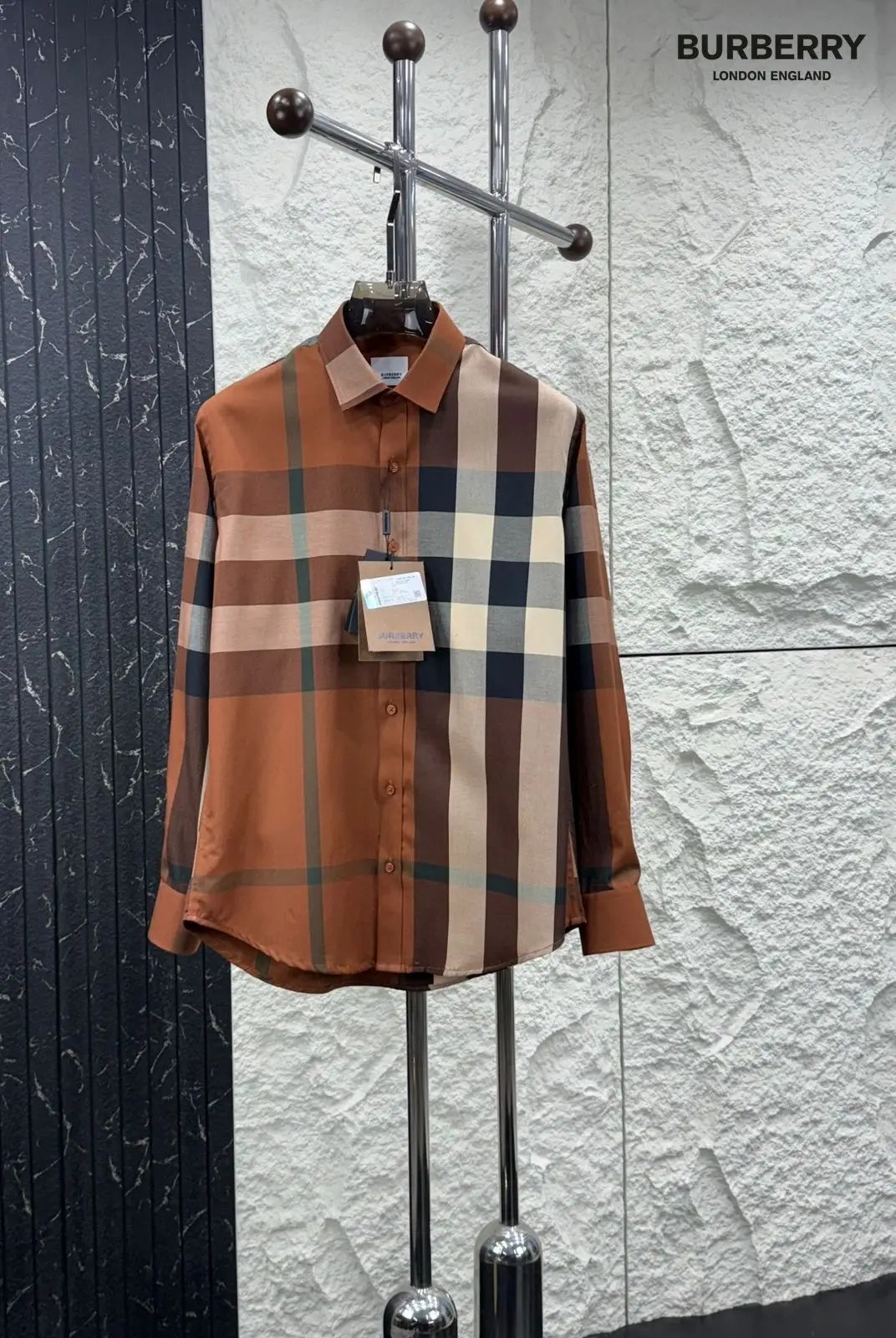Burberr y 1 Dark Brown Checks Premium Shirt With Original Box Packing