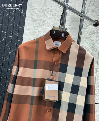 Burberr y 1 Dark Brown Checks Premium Shirt With Original Box Packing