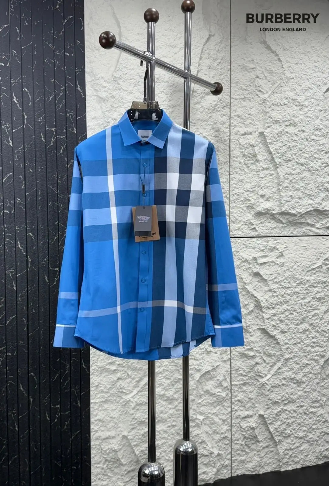 Burberr y 2 Blue Checks Premium Shirt With Original Bo_X Packing