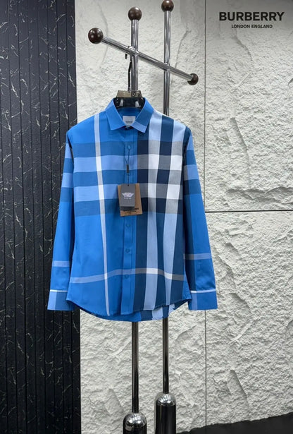 Burberr y 2 Blue Checks Premium Shirt With Original Bo_X Packing