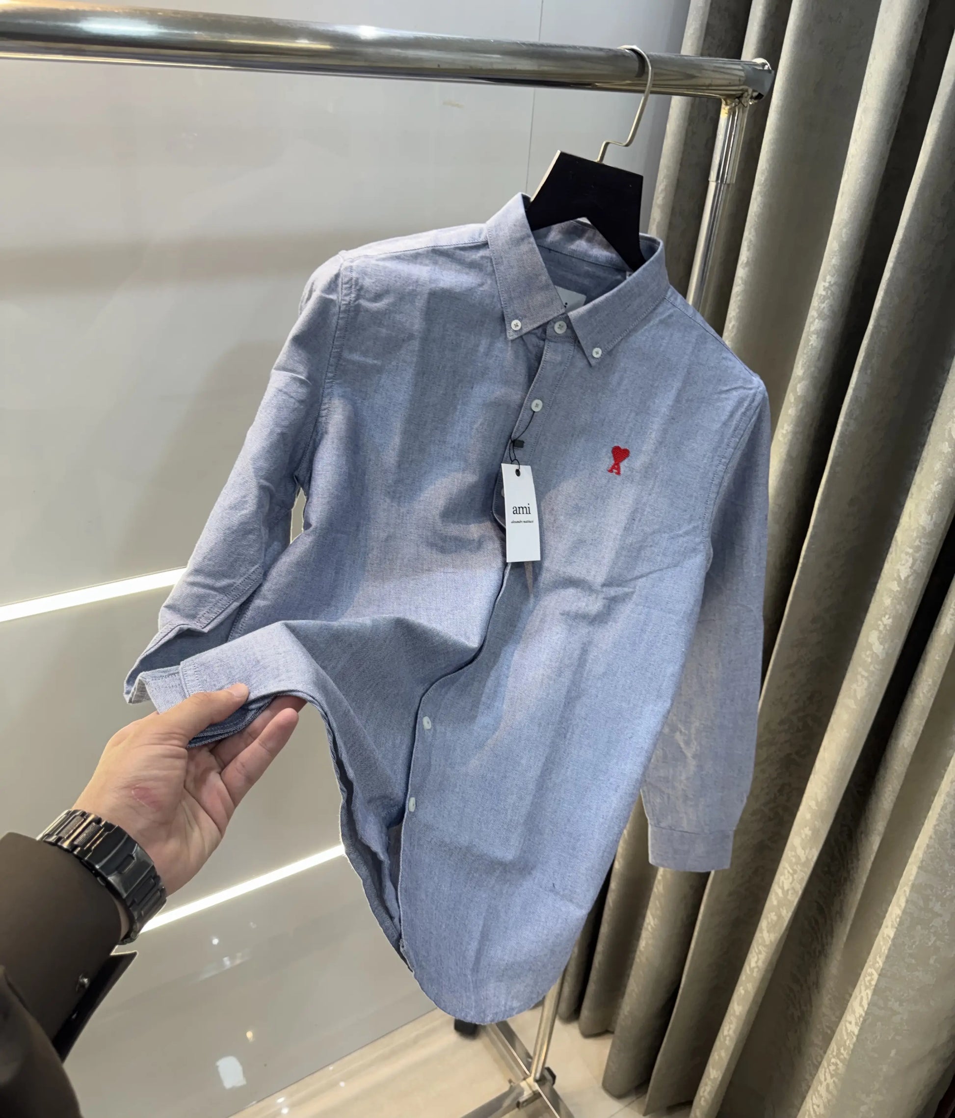 Ami Paris Indigo Blue Embroidry Logo Premium Shirt