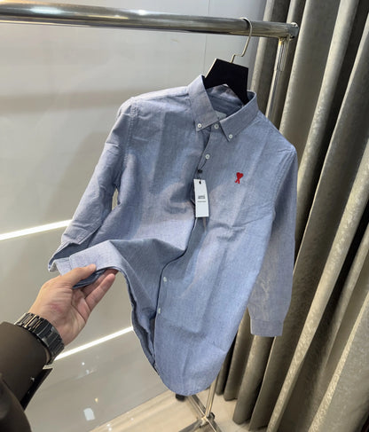 Ami Paris Indigo Blue Embroidry Logo Premium Shirt