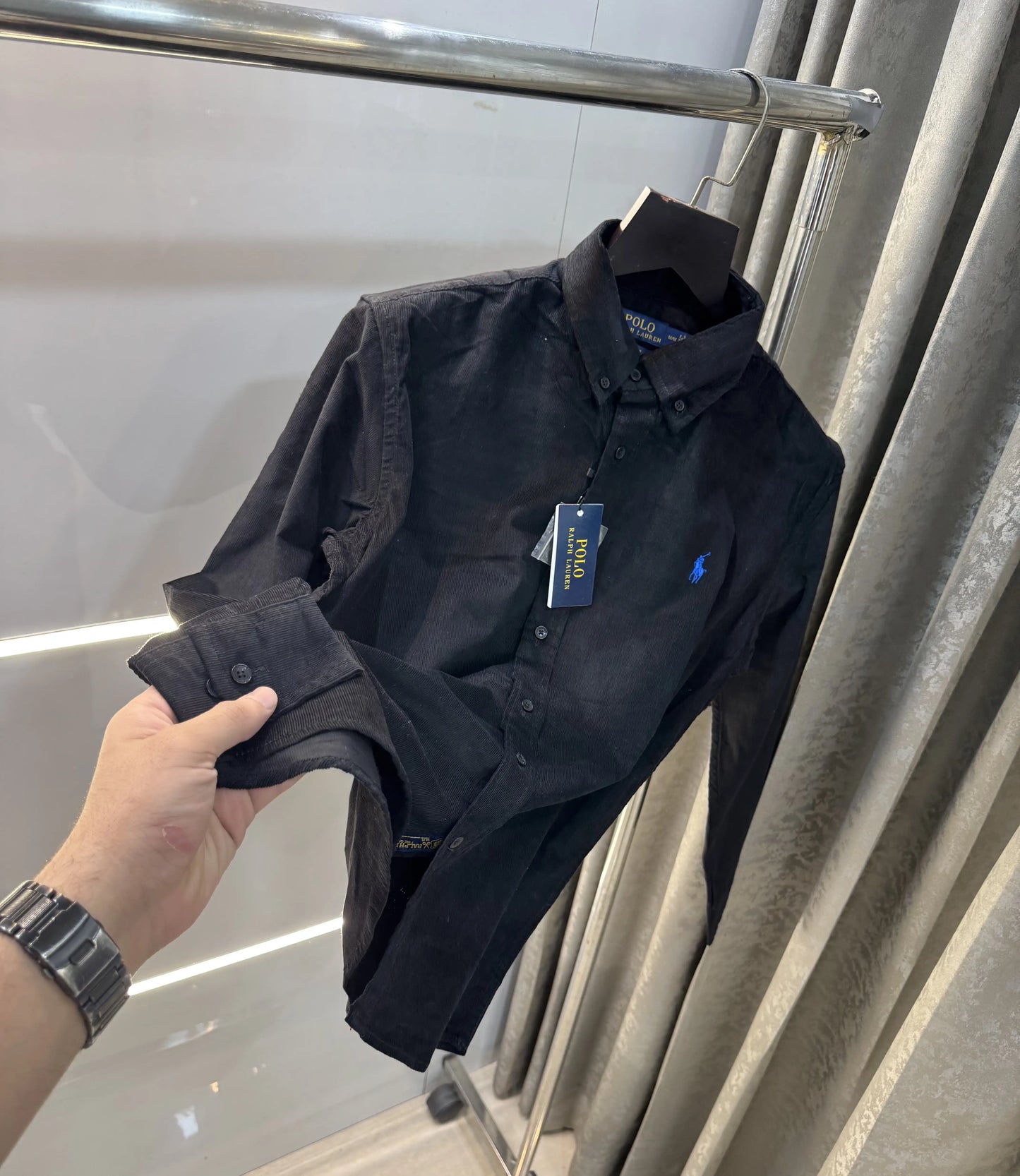 Ralph  Lauren Black Embroidry Logo Premium Cord Shirt