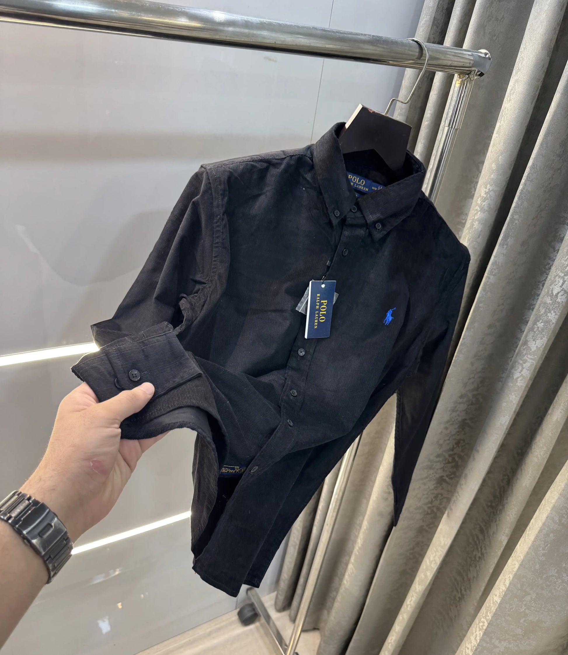 Ralph  Lauren Black Embroidry Logo Premium Cord Shirt