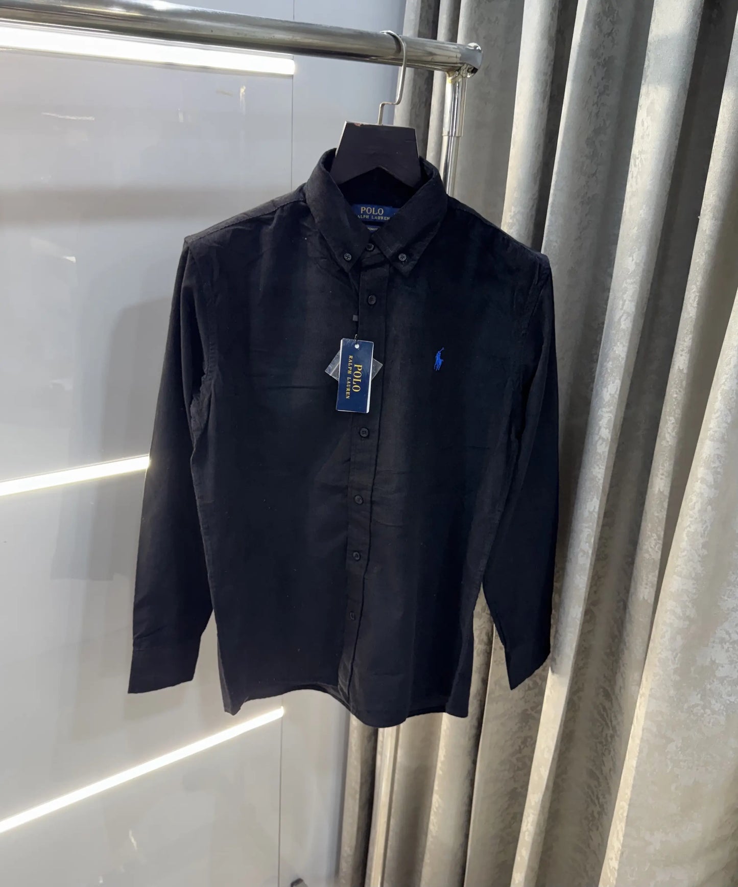 Ralph  Lauren Black Embroidry Logo Premium Cord Shirt