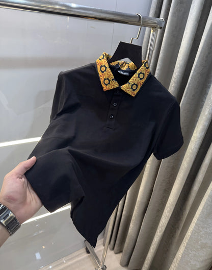 Ver_5ace Couture Black Logo Work Imported Polo T-Shirt