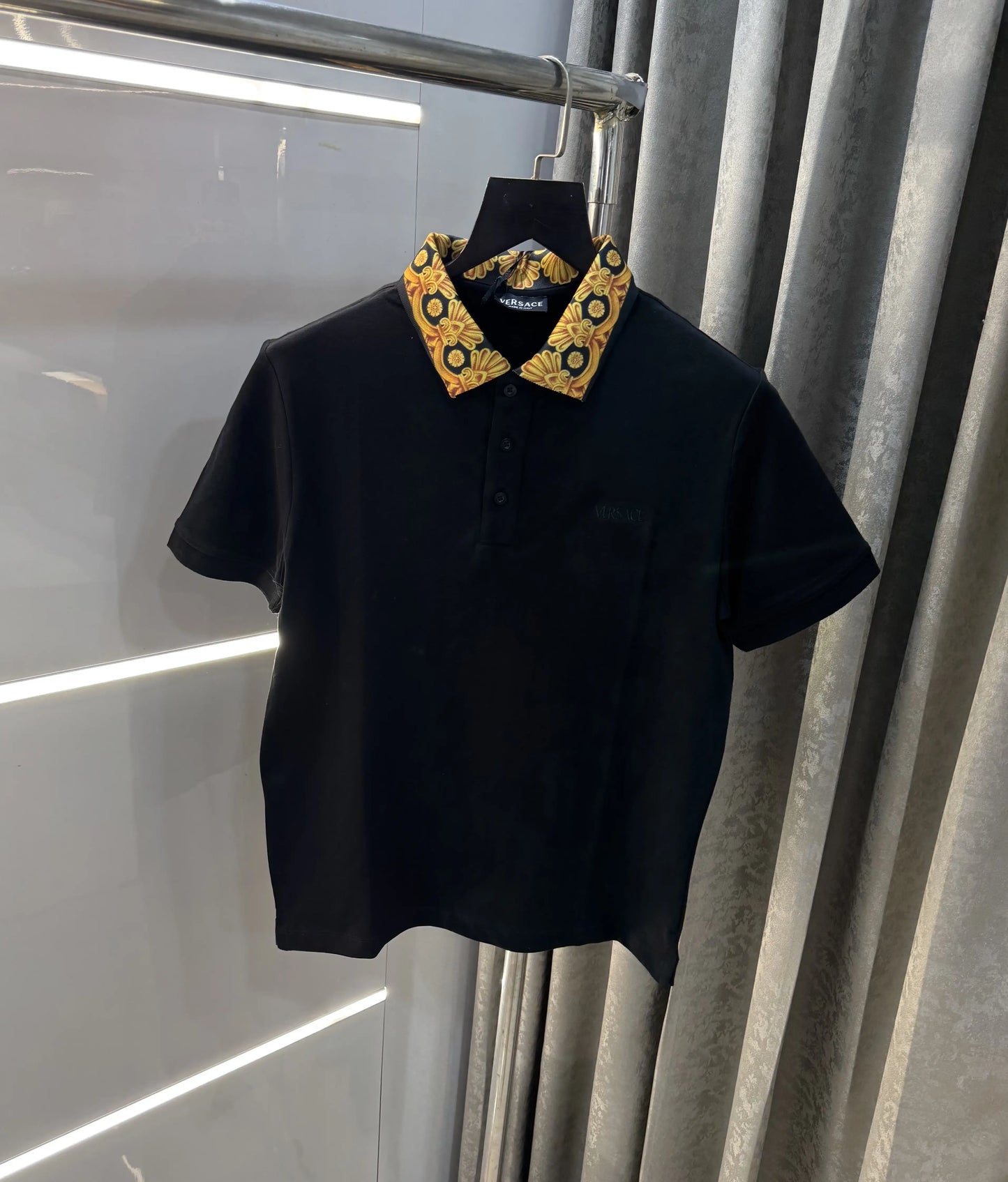 Ver_5ace Couture Black Logo Work Imported Polo T-Shirt