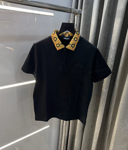 Ver_5ace Couture Black Logo Work Imported Polo T-Shirt