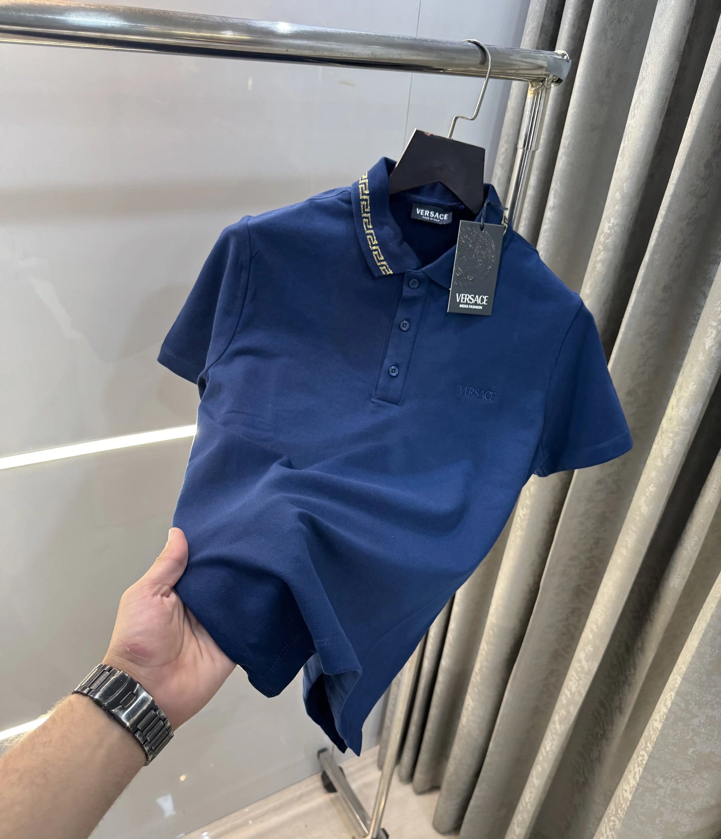 Versace Couture Petrol Blue Logo Work Imported Polo T-Shirt