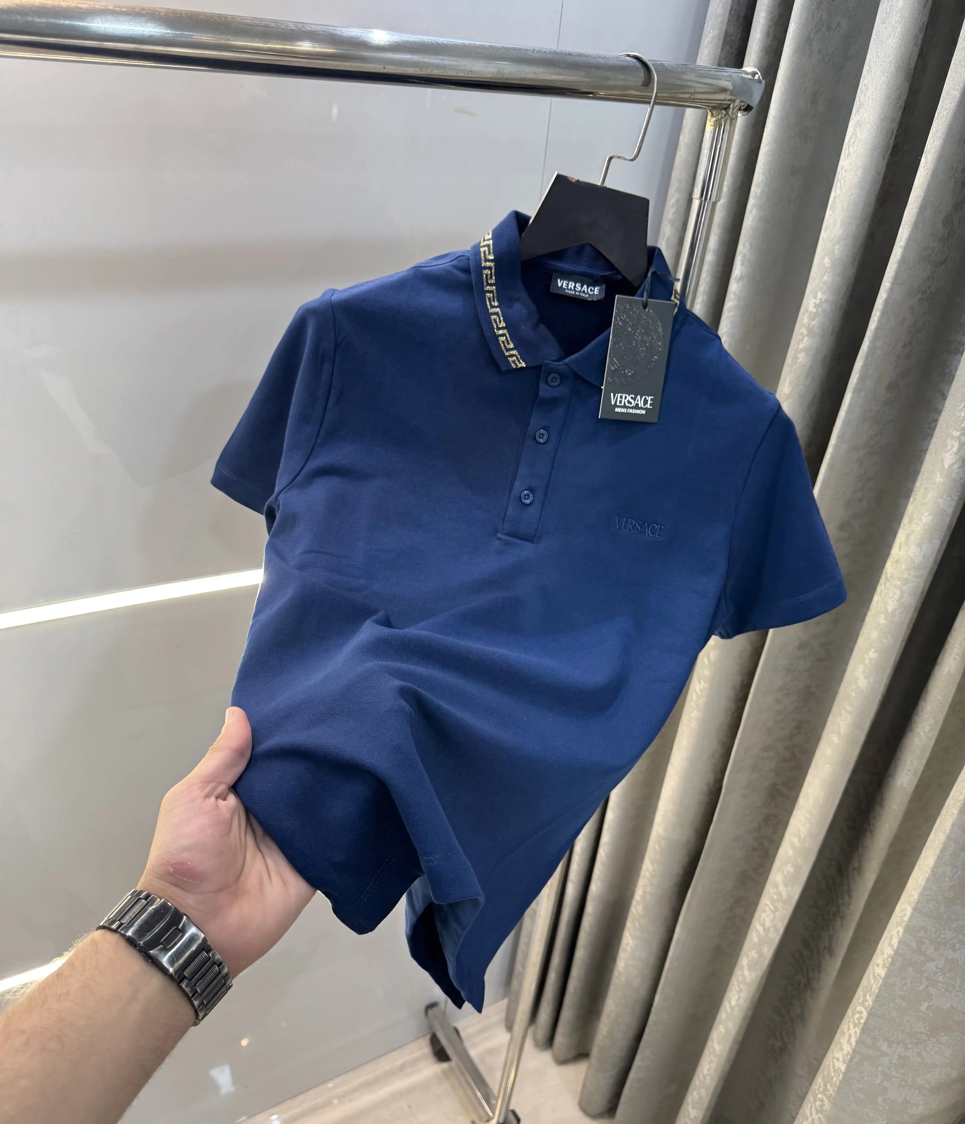 Versace Couture Petrol Blue Logo Work Imported Polo T-Shirt