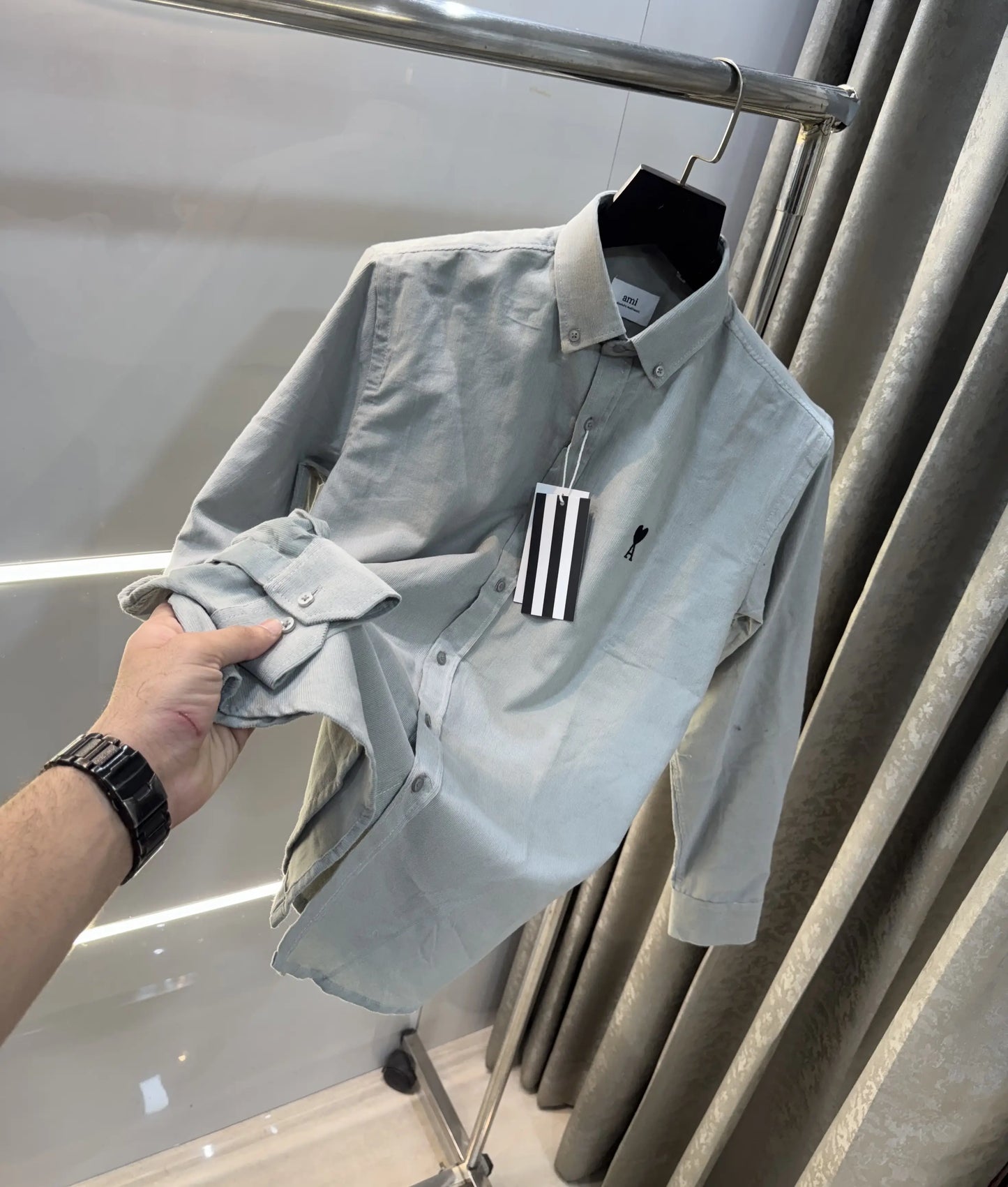 Ami Paris Grey Embroidry Logo Premium Shirt