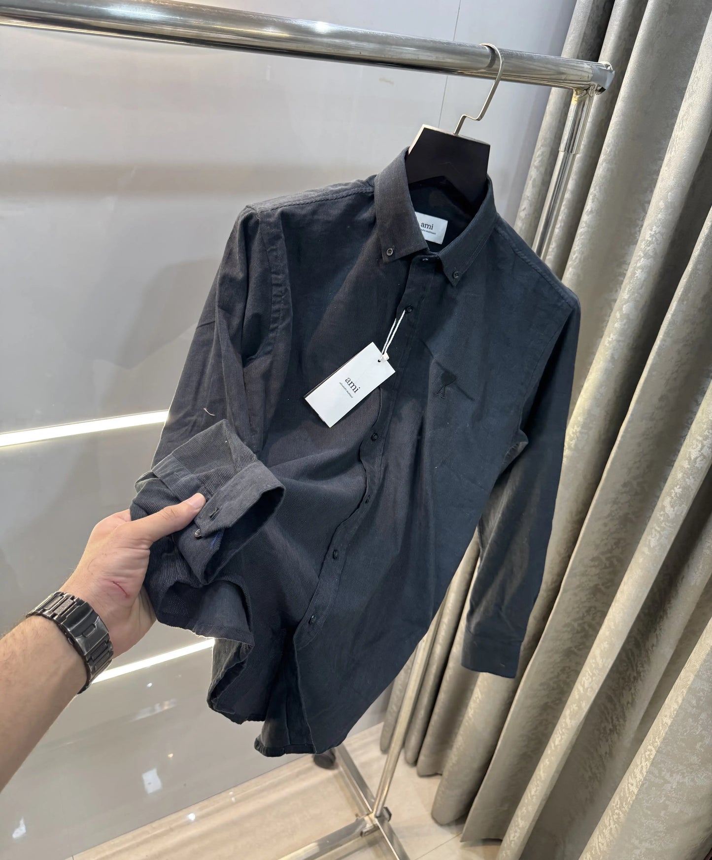 Ami Paris Dark Grey Embroidry Logo Premium Shirt