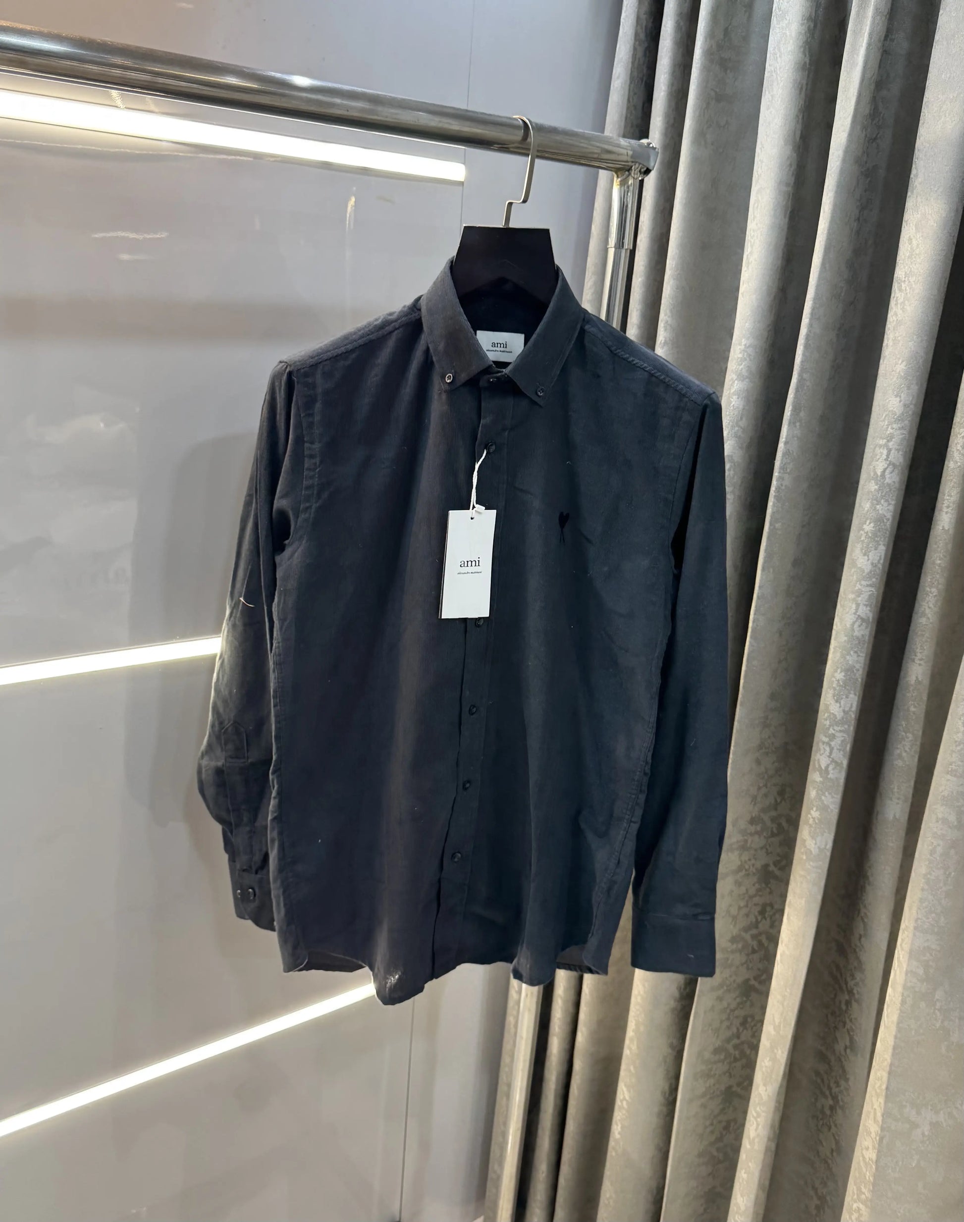 Ami Paris Dark Grey Embroidry Logo Premium Shirt