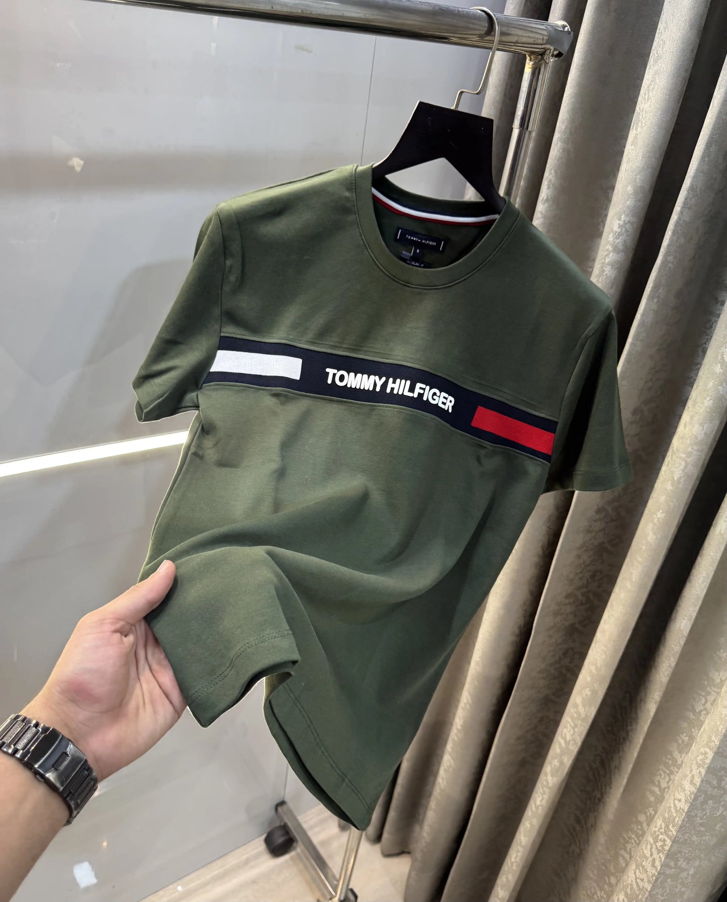 Tommy Hilfiger Olive Green Logo Work Premium T-Shirt