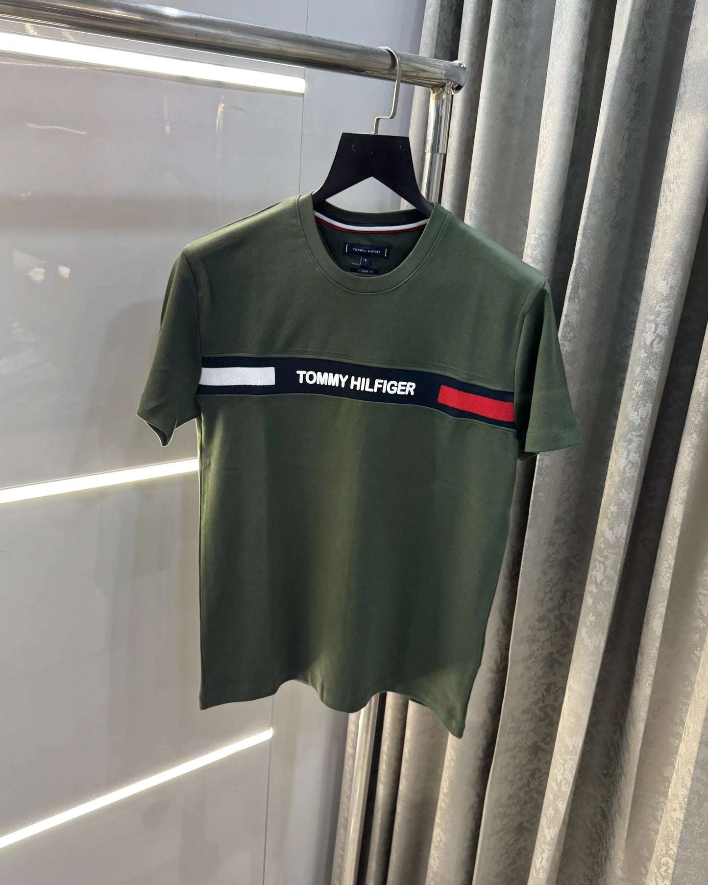 Tommy Hilfiger Olive Green Logo Work Premium T-Shirt