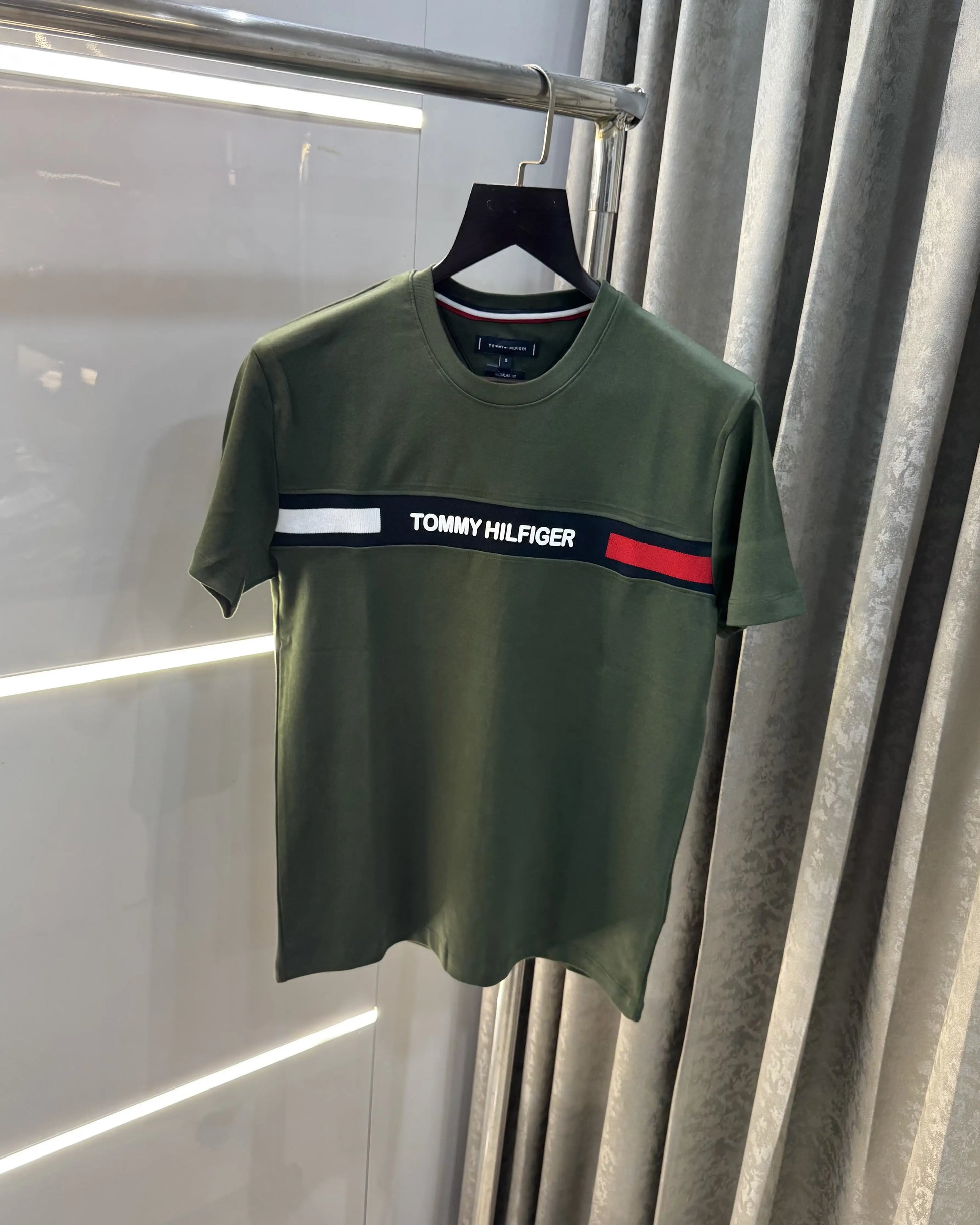 Tommy Hilfiger Olive Green Logo Work Premium T-Shirt