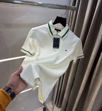 Tomm y Hilfiger Cream Logo Work Premium Polo T-Shirt