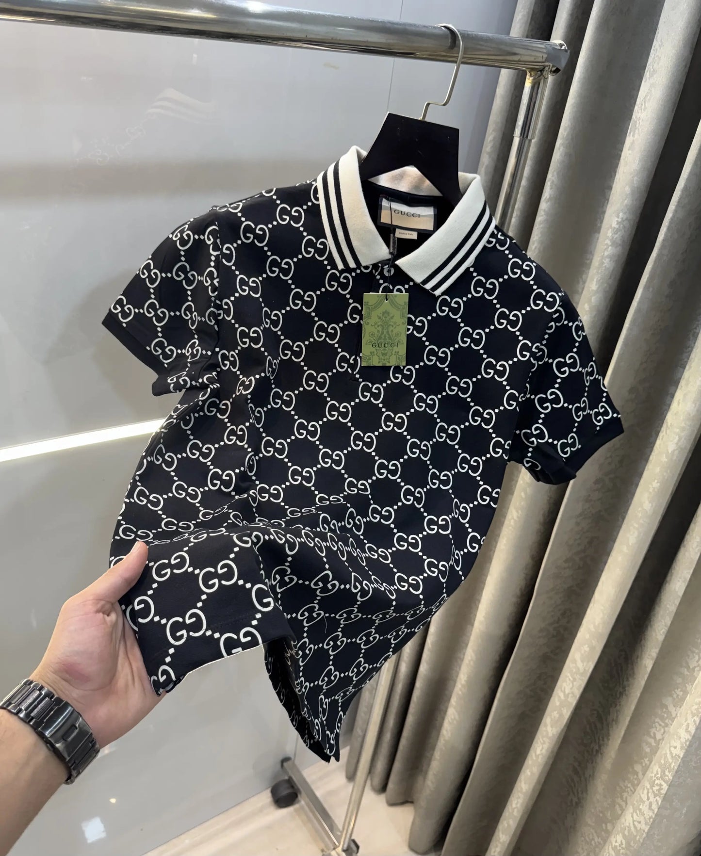 Gucc i Black Monogram Premium Polo T-Shirt
