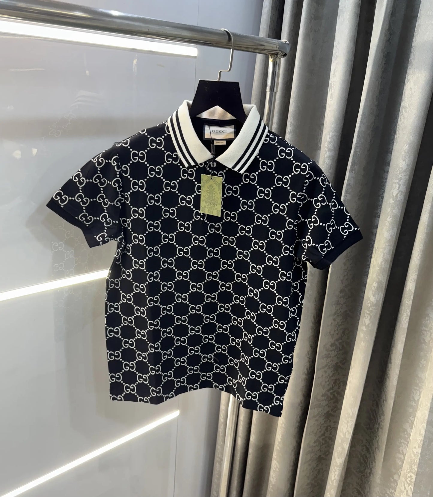 Gucc i Black Monogram Premium Polo T-Shirt