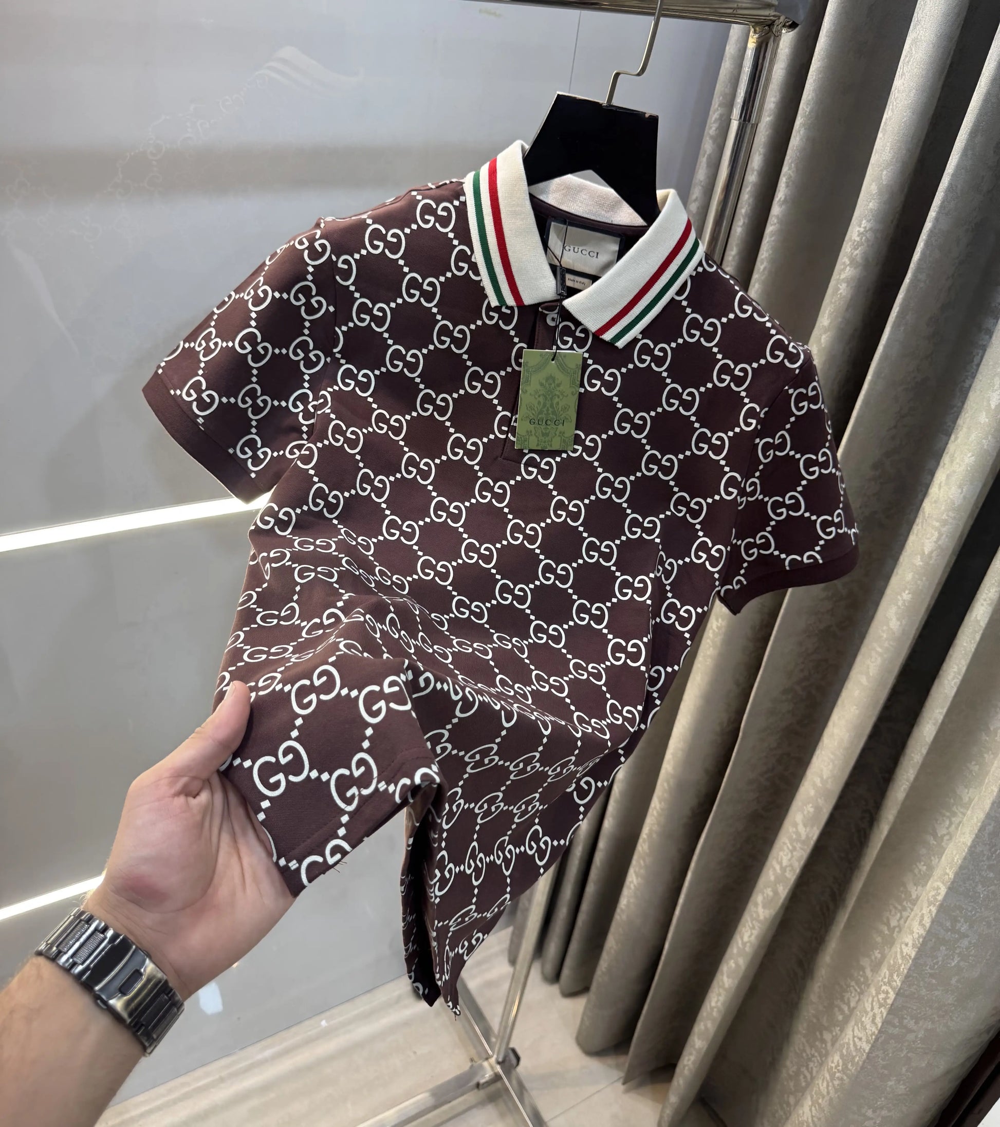 Gucc i Brown Monogram Premium Polo T-Shirt