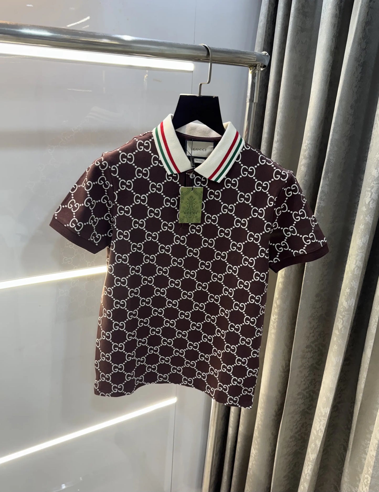 Gucc i Brown Monogram Premium Polo T-Shirt