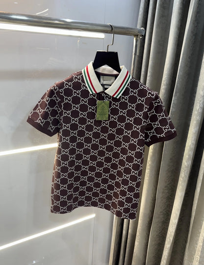 Gucc i Brown Monogram Premium Polo T-Shirt