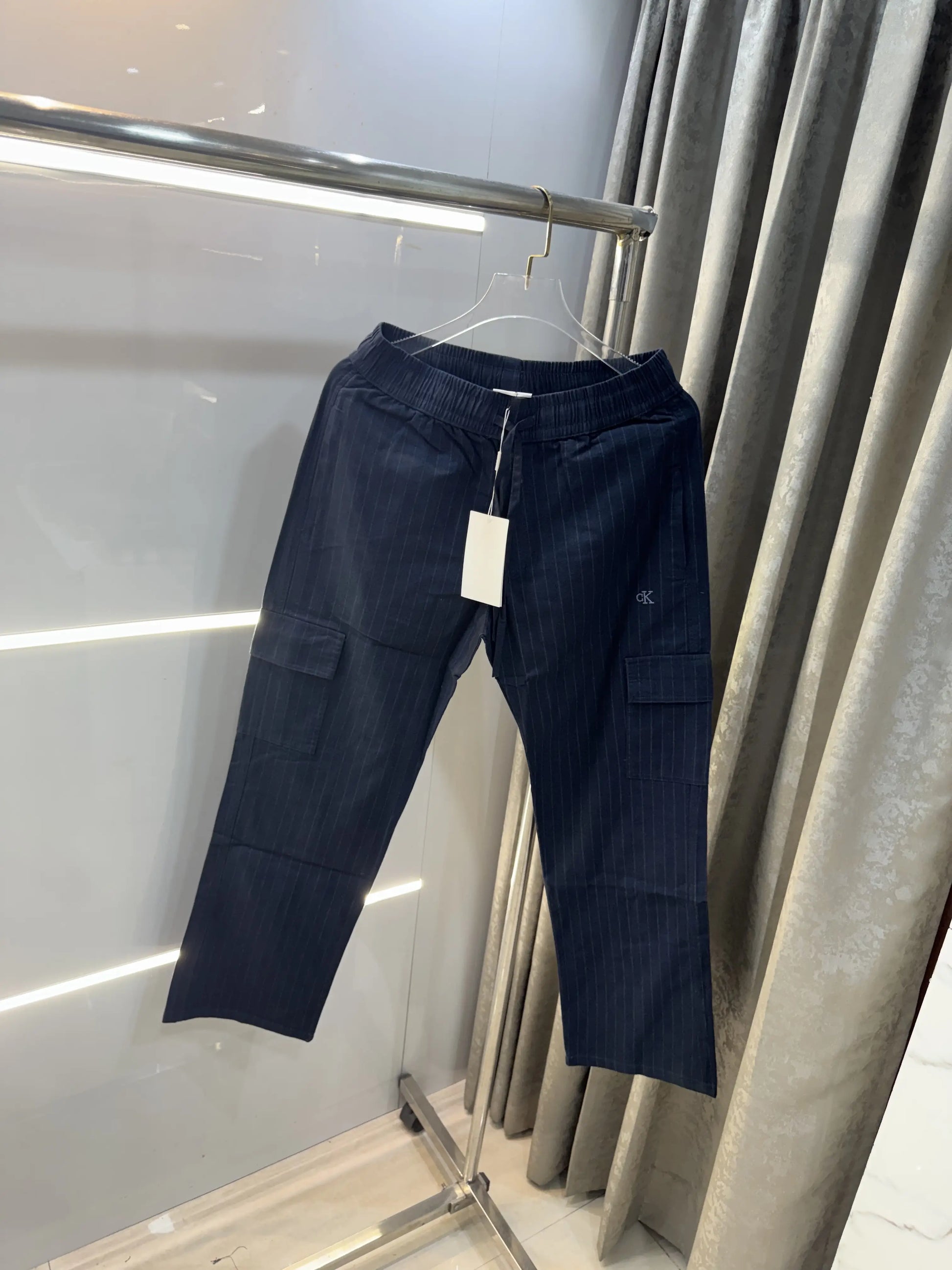 Calvin  Klein Navy Blue Stripes Classic Trouser