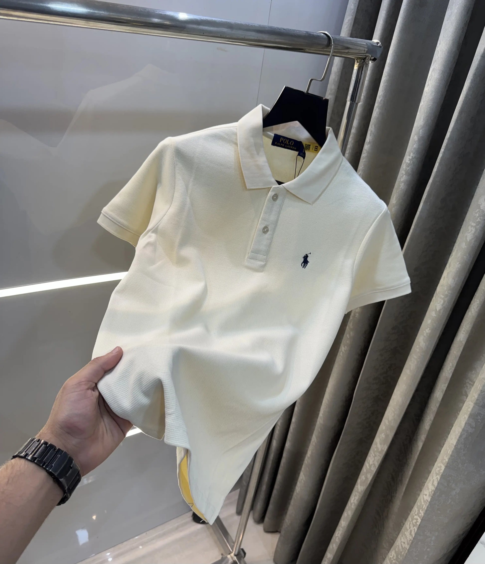 Ralph Lauren Cream Embroidery Logo Knitted Polo T-shirt
