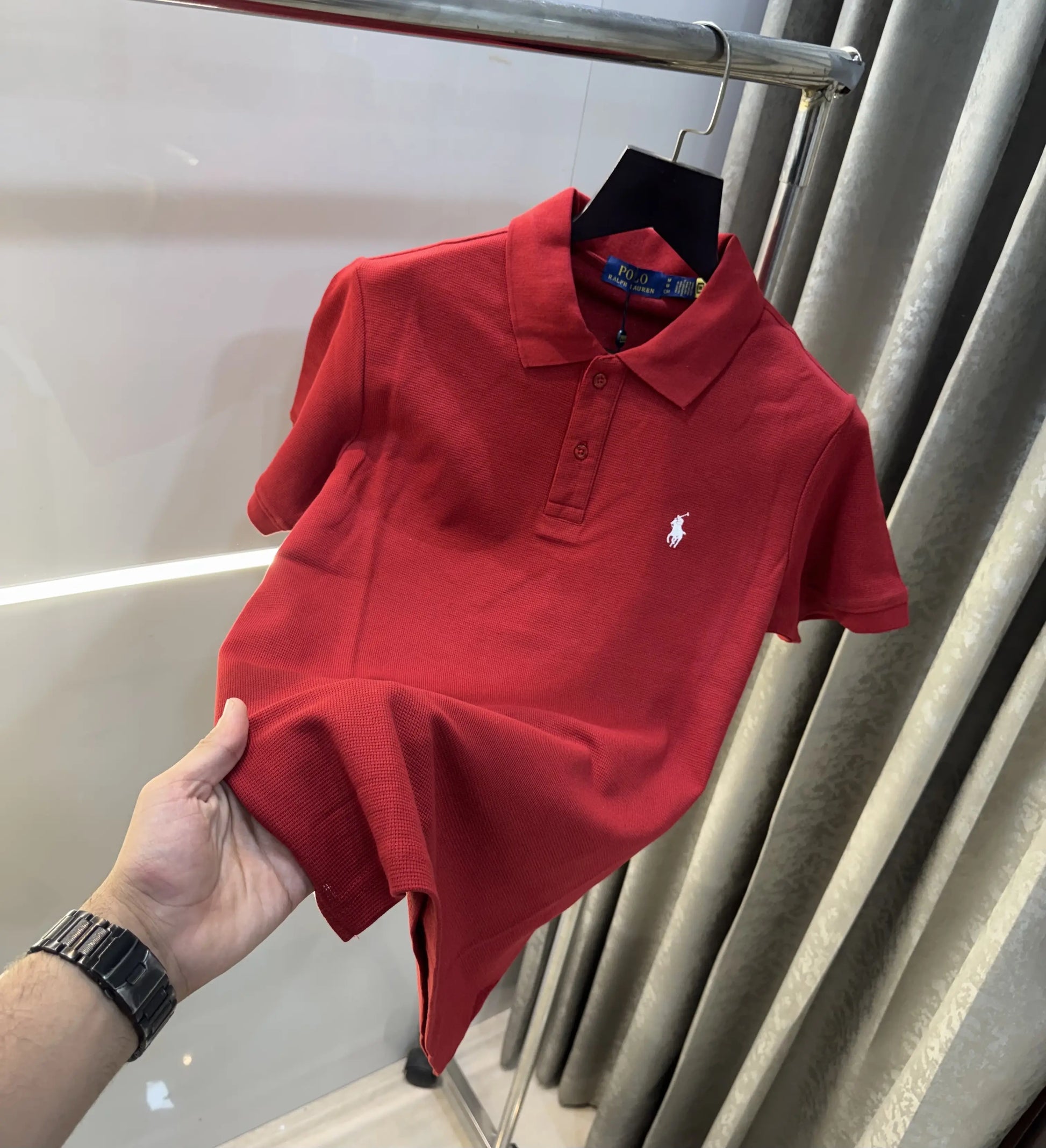 Ralph Lauren Red Embroidery Logo Knitted Polo T-shirt