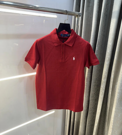 Ralph Lauren Red Embroidery Logo Knitted Polo T-shirt