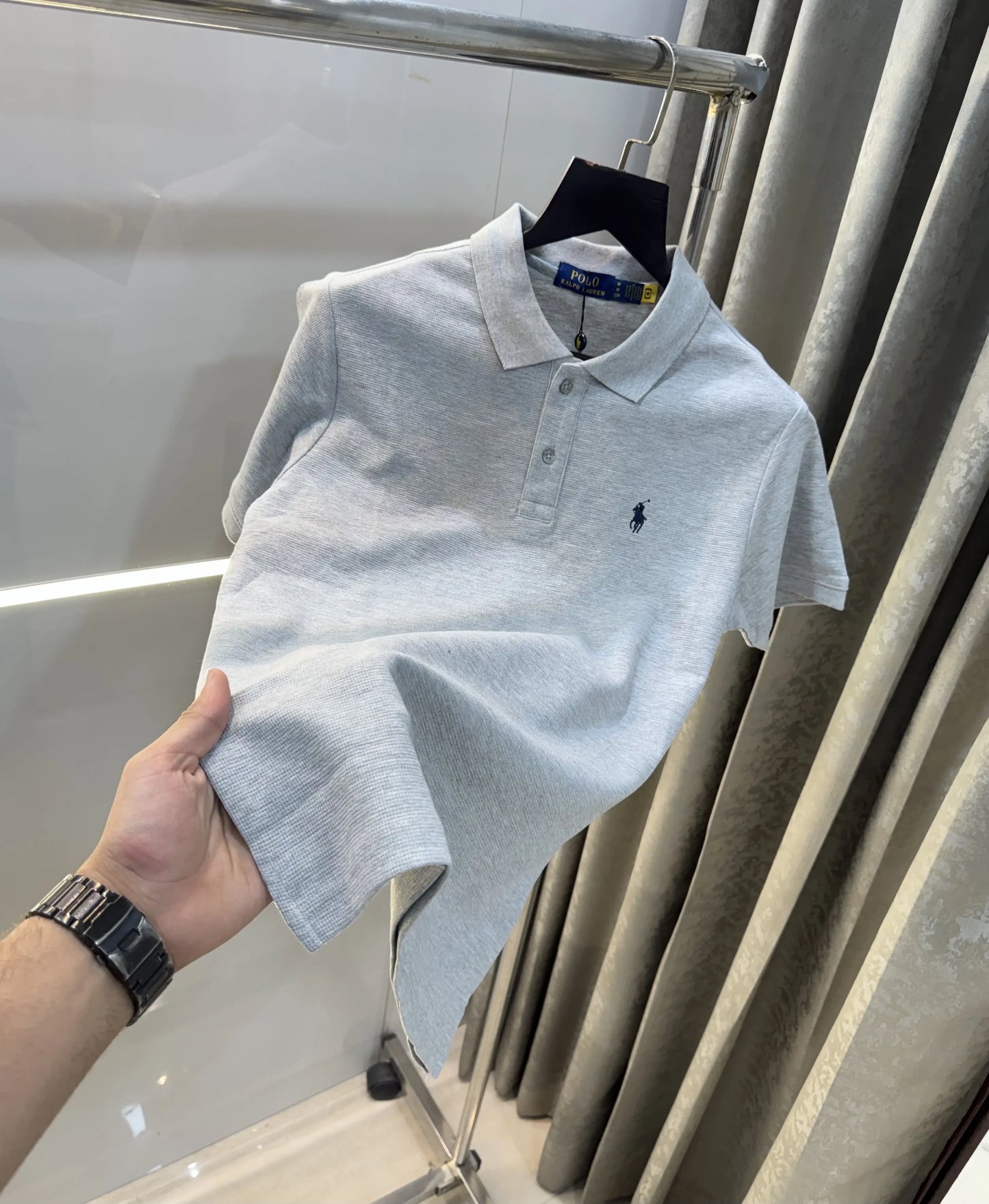 Ralph Lauren Grey Embroidery Logo Knitted Polo T-shirt
