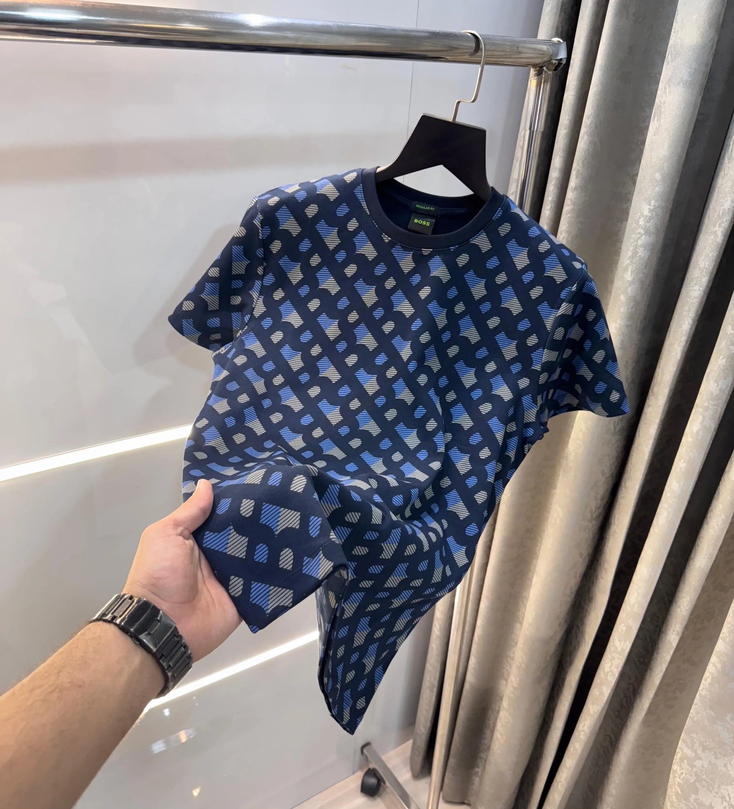 Hugo Boss Navy Blue Printed Premium T-Shirt