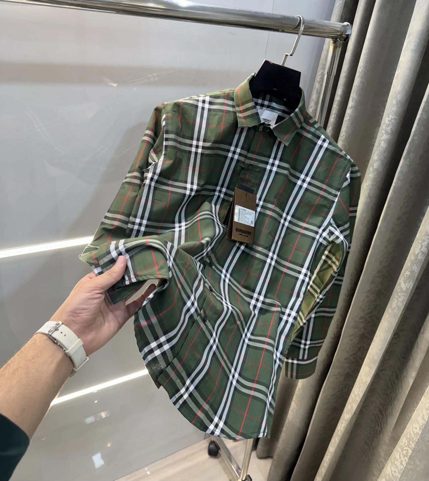 Burberry Olive Small Checks Premium Shirt
