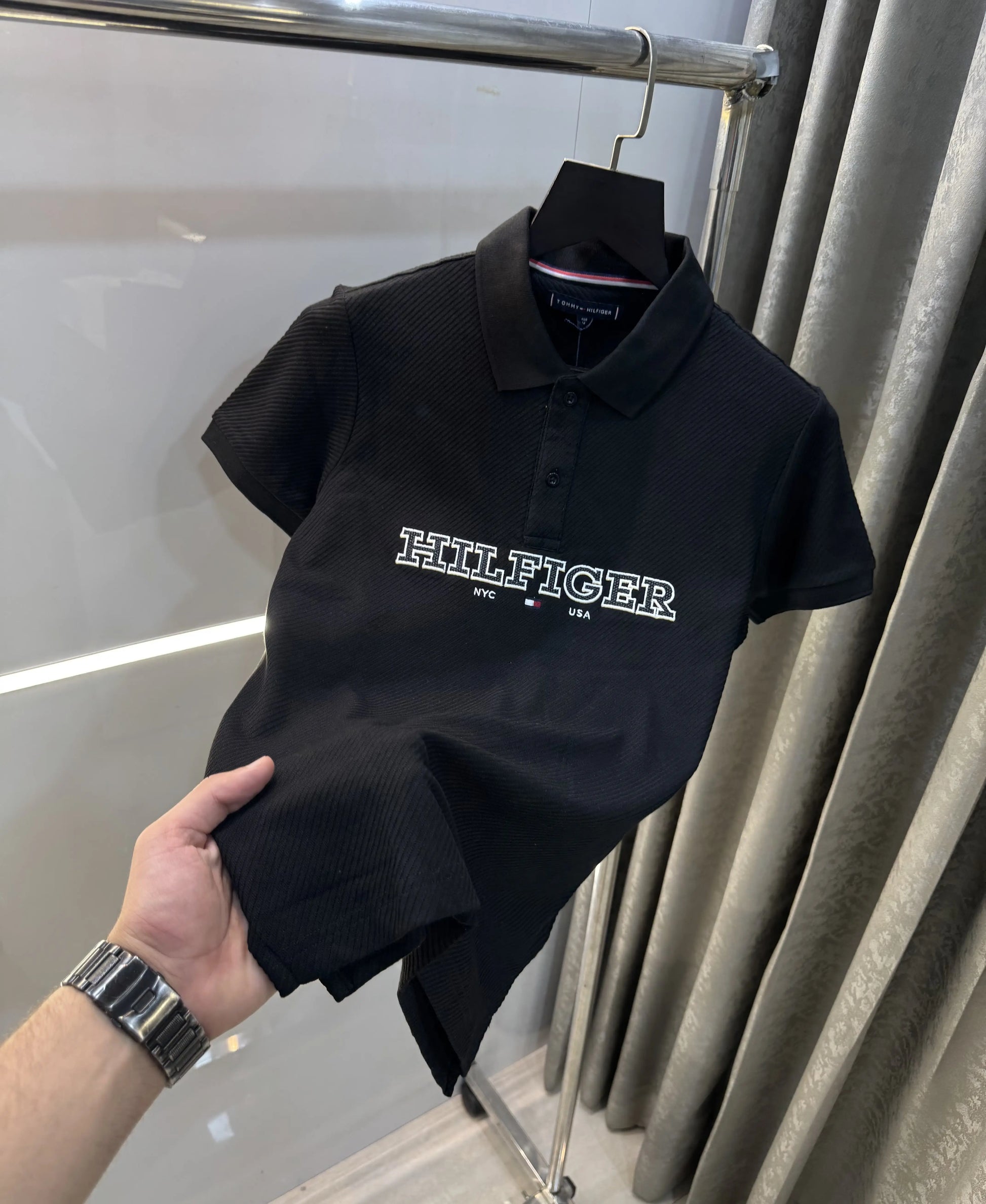 Tommy Hilfiger Black Premium Knitted Polo T-Shirt