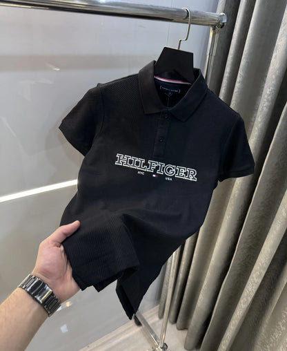 Tommy Hilfiger Black Premium Knitted Polo T-Shirt