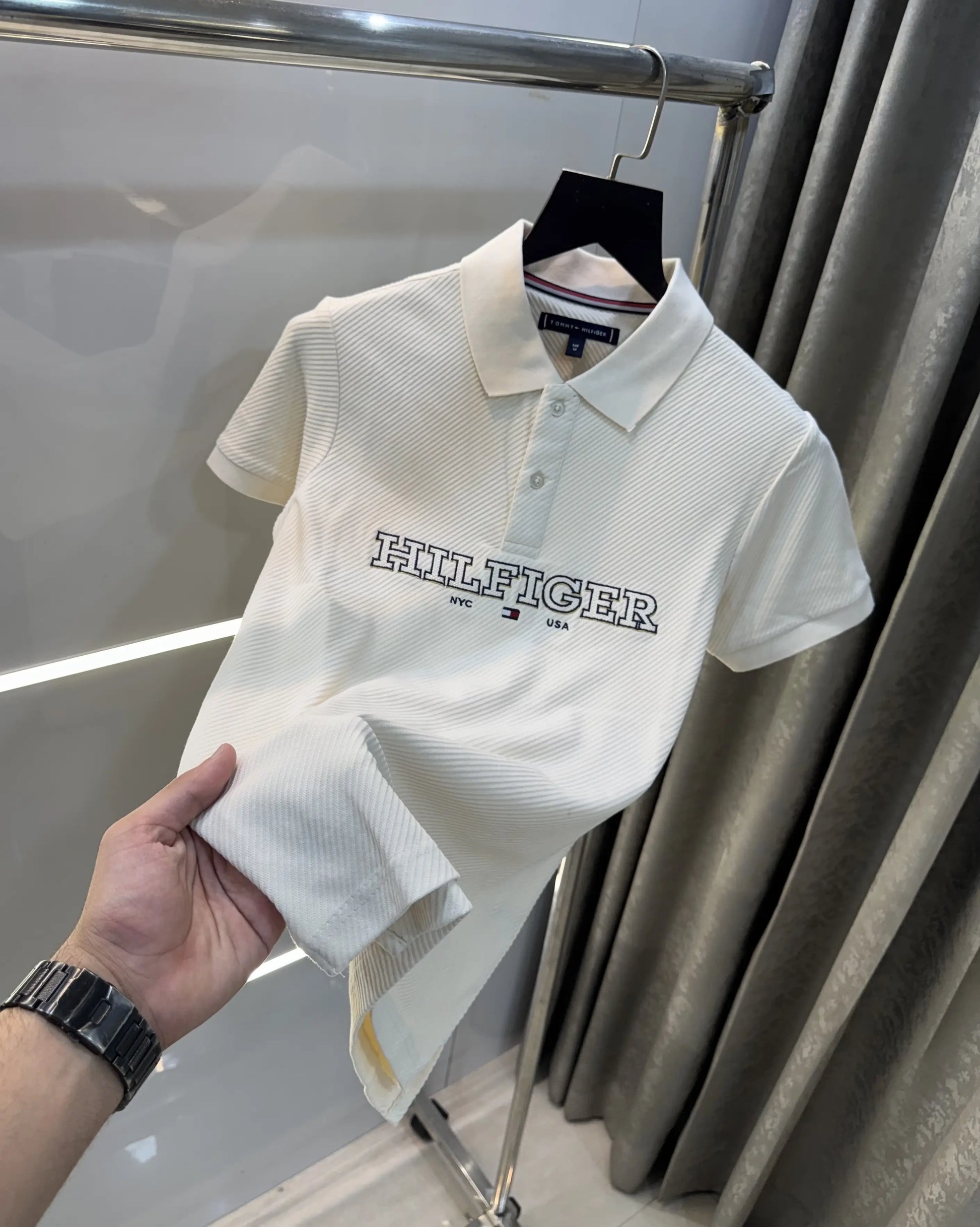 Tommy Hilfiger Cream Premium Knitted Polo T-Shirt