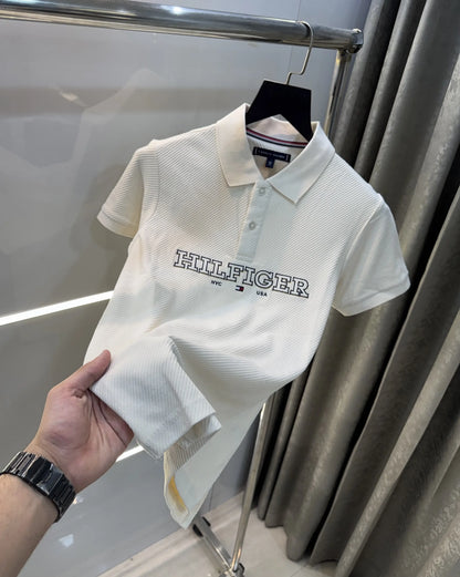Tommy Hilfiger Cream Premium Knitted Polo T-Shirt