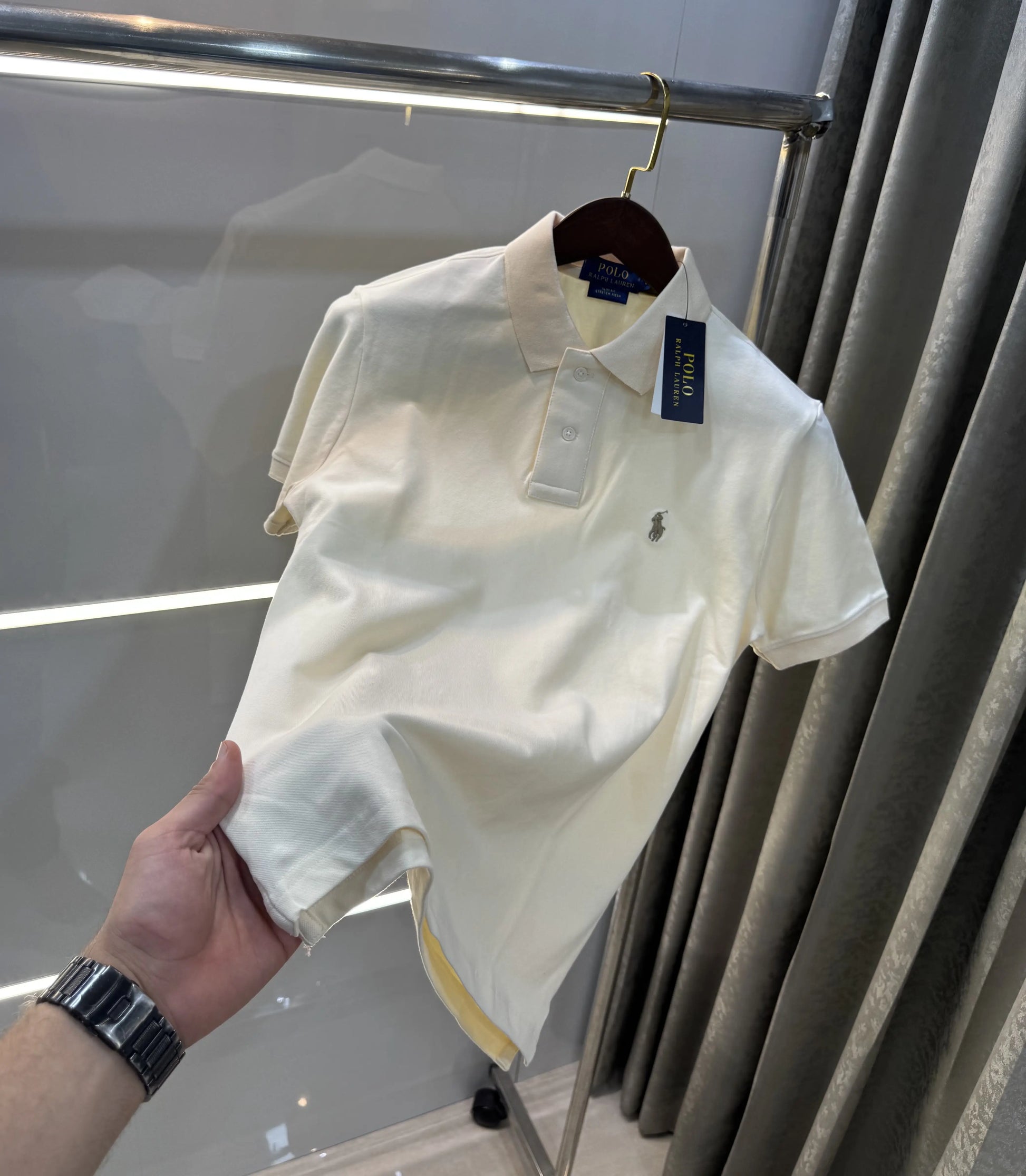 Ralph Lauren Cream Embroidery Logo Knitted Polo T-shirt
