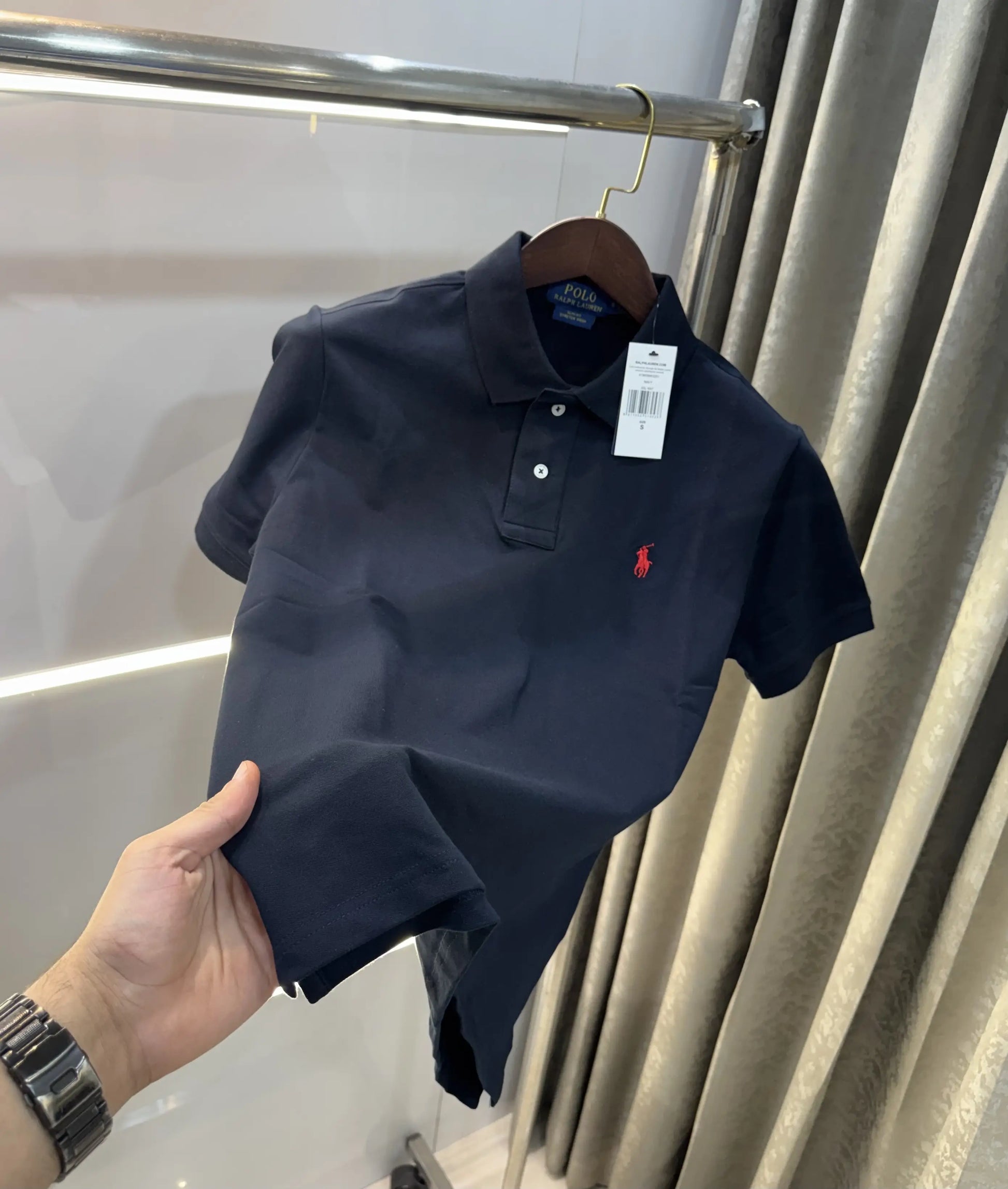 Ralph Lauren Navy Blue Embroidery Logo Knitted Polo T-shirt