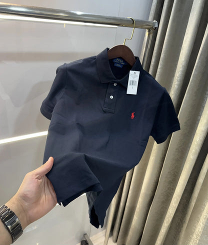 Ralph Lauren Navy Blue Embroidery Logo Knitted Polo T-shirt
