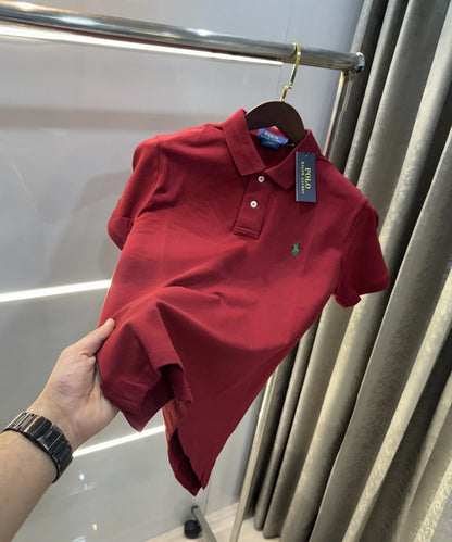 Ralph Lauren Maroon Embroidery Logo Knitted Polo T-shirt
