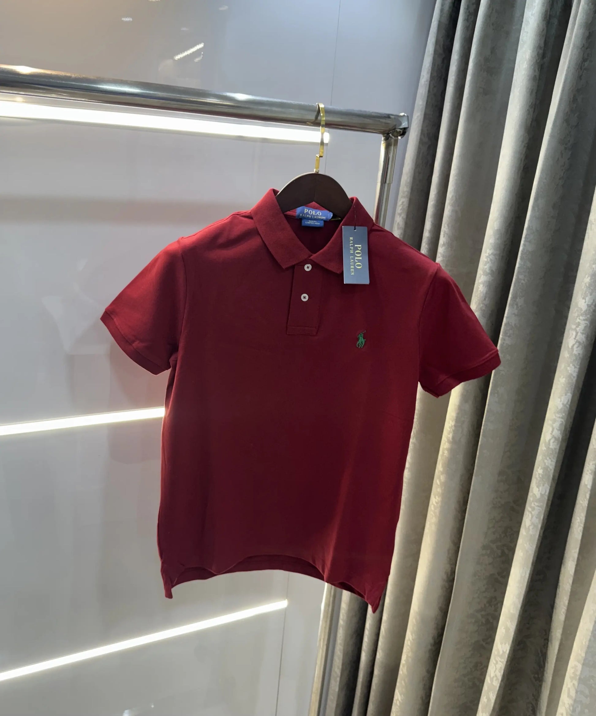 Ralph Lauren Maroon Embroidery Logo Knitted Polo T-shirt