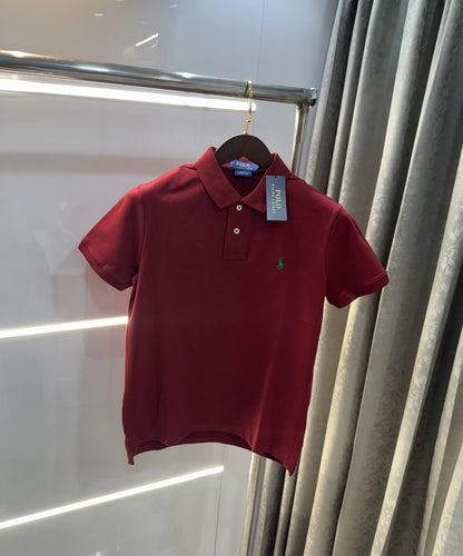 Ralph Lauren Maroon Embroidery Logo Knitted Polo T-shirt