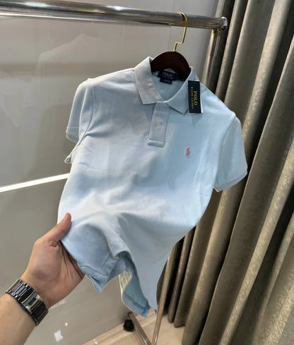 Ralph Lauren Sky Blue Embroidery Logo Knitted Polo T-shirt